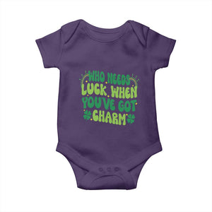 Funny St. Patrick's Day Baby Onesie Who Needs Luck When You're Got Charm TS09 Purple Print Your Wear