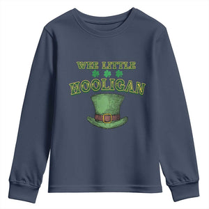 Funny St. Patrick's Day Youth Sweatshirt Wee Little Hooligan Shamrock Leprechaun Hat TS09 Navy Print Your Wear