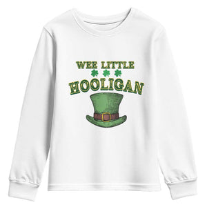 Funny St. Patrick's Day Youth Sweatshirt Wee Little Hooligan Shamrock Leprechaun Hat TS09 White Print Your Wear