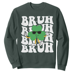 Funny St. Patrick's Day Bruh Sweatshirt TS09 Dark Forest Green Print Your Wear