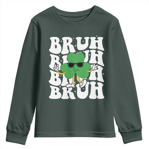 Funny St. Patrick's Day Bruh Youth Sweatshirt TS09 Dark Forest Green Print Your Wear