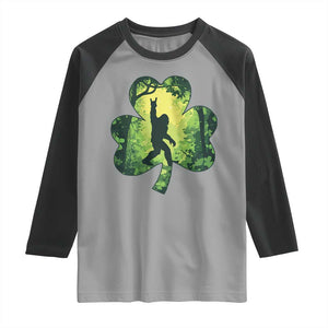 Funny St. Patrick's Day Bigfoot Raglan Shirt Sasquatch Shamrock Irish TS09 Sport Gray Black Print Your Wear