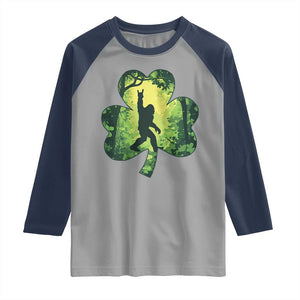 Funny St. Patrick's Day Bigfoot Raglan Shirt Sasquatch Shamrock Irish TS09 Sport Gray Navy Print Your Wear