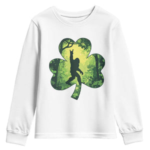 Funny St. Patrick's Day Bigfoot Youth Sweatshirt Sasquatch Shamrock Irish TS09 White Print Your Wear