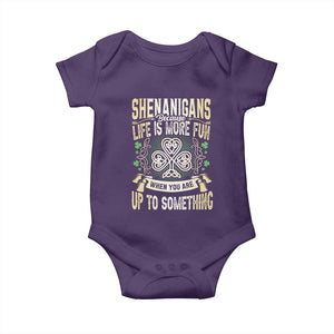 Funny St. Patrick's Day Baby Onesie Shenanigans Because Life Is More Fun When You Are Up To Something TS09 Purple Print Your Wear