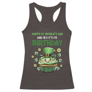 Funny St. Patrick's Day And Birthday Racerback Tank Top Shamrock Cupcake Leprechaun TS09 Dark Chocolate Print Your Wear