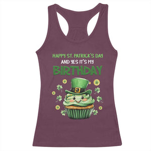 Funny St. Patrick's Day And Birthday Racerback Tank Top Shamrock Cupcake Leprechaun TS09 Maroon Print Your Wear
