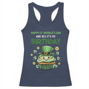 Funny St. Patrick's Day And Birthday Racerback Tank Top Shamrock Cupcake Leprechaun TS09 Navy Print Your Wear