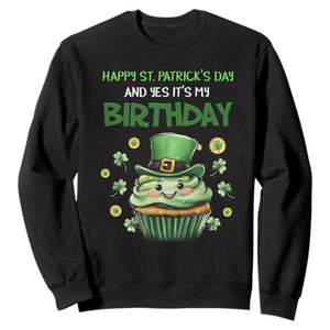 Funny St. Patrick's Day And Birthday Sweatshirt Shamrock Cupcake Leprechaun TS09 Black Print Your Wear
