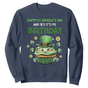 Funny St. Patrick's Day And Birthday Sweatshirt Shamrock Cupcake Leprechaun TS09 Navy Print Your Wear