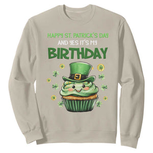 Funny St. Patrick's Day And Birthday Sweatshirt Shamrock Cupcake Leprechaun TS09 Sand Print Your Wear