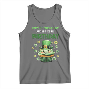 Funny St. Patrick's Day And Birthday Tank Top Shamrock Cupcake Leprechaun TS09 Black Heather Print Your Wear