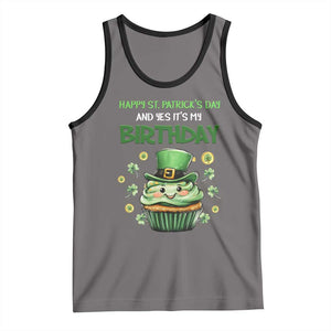 Funny St. Patrick's Day And Birthday Tank Top Shamrock Cupcake Leprechaun TS09 Deep Heather Black Print Your Wear