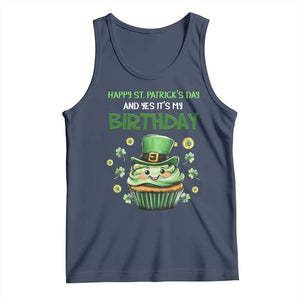 Funny St. Patrick's Day And Birthday Tank Top Shamrock Cupcake Leprechaun TS09 Navy Print Your Wear