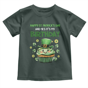 Funny St. Patrick's Day And Birthday Toddler T Shirt Shamrock Cupcake Leprechaun TS09 Dark Forest Green Print Your Wear
