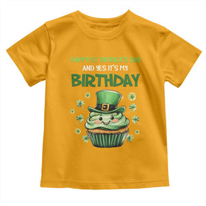 Funny St. Patrick's Day And Birthday Toddler T Shirt Shamrock Cupcake Leprechaun TS09 Gold Print Your Wear