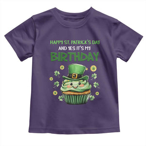 Funny St. Patrick's Day And Birthday Toddler T Shirt Shamrock Cupcake Leprechaun TS09 Purple Print Your Wear