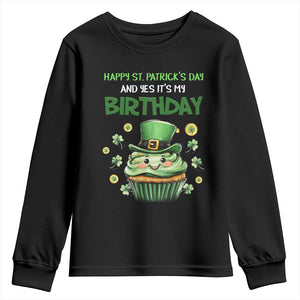 Funny St. Patrick's Day And Birthday Youth Sweatshirt Shamrock Cupcake Leprechaun TS09 Black Print Your Wear