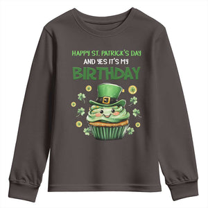 Funny St. Patrick's Day And Birthday Youth Sweatshirt Shamrock Cupcake Leprechaun TS09 Dark Chocolate Print Your Wear