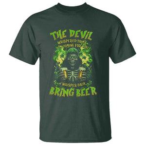 Funny Irish Beer T Shirt The Devil Whispered I'm Coming For You I Whisper Back Bring Beer TS09 Dark Forest Green Print Your Wear
