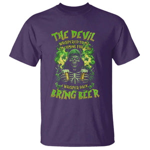 Funny Irish Beer T Shirt The Devil Whispered I'm Coming For You I Whisper Back Bring Beer TS09 Purple Print Your Wear
