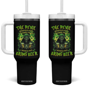 Funny Irish Beer Tumbler With Handle The Devil Whispered I'm Coming For You I Whisper Back Bring Beer TS09 One Size: 40 oz Black Print Your Wear