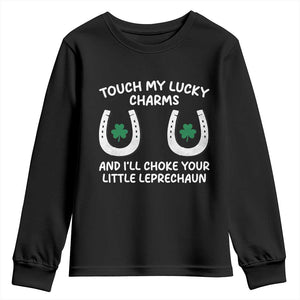 Funny St. Patrick's Day Youth Sweatshirt Touch My Lucky Charm TS09 Black Print Your Wear