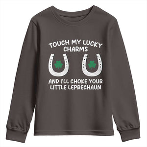 Funny St. Patrick's Day Youth Sweatshirt Touch My Lucky Charm TS09 Dark Chocolate Print Your Wear