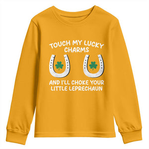 Funny St. Patrick's Day Youth Sweatshirt Touch My Lucky Charm TS09 Gold Print Your Wear