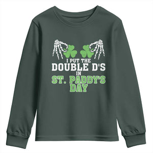 Funny St. Patrick's Day Youth Sweatshirt Double Ds On St Paddys Day TS09 Dark Forest Green Print Your Wear