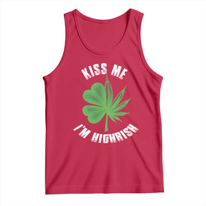 Funny St. Patrick's Day Cannabis Tank Top Kiss Me I'm Highrish TS09 Red Print Your Wear