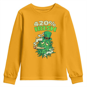 Funny St. Patrick's Day Cannabis Youth Sweatshirt 420% Irish Weed TS09 Gold Print Your Wear