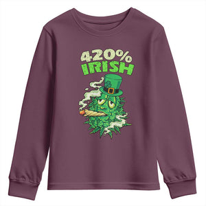 Funny St. Patrick's Day Cannabis Youth Sweatshirt 420% Irish Weed TS09 Maroon Print Your Wear