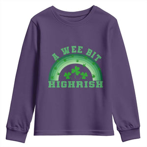 Funny St. Patrick's Day Marijuana Youth Sweatshirt A Wee Bit Highrish 420 Weed Cannabis TS09 Purple Print Your Wear
