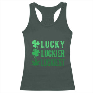 Funny St. Patrick's Day Weed Racerback Tank Top Lucky Luckiest Cannabis Shamrock TS09 Dark Forest Green Print Your Wear