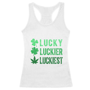 Funny St. Patrick's Day Weed Racerback Tank Top Lucky Luckiest Cannabis Shamrock TS09 White Print Your Wear