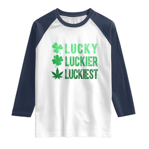 Funny St. Patrick's Day Weed Raglan Shirt Lucky Luckiest Cannabis Shamrock TS09 White Navy Print Your Wear