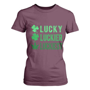 Funny St. Patrick's Day Weed T Shirt For Women Lucky Luckiest Cannabis Shamrock TS09 Maroon Print Your Wear
