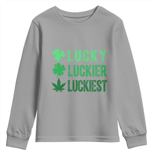 Funny St. Patrick's Day Weed Youth Sweatshirt Lucky Luckiest Cannabis Shamrock TS09 Sport Gray Print Your Wear