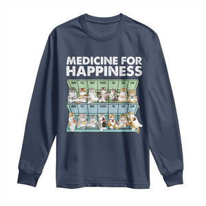 Mental Health Long Sleeve Shirt Medicine For Happiness Cute Cat TS09 Navy Print Your Wear