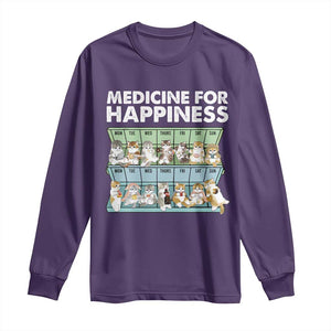 Mental Health Long Sleeve Shirt Medicine For Happiness Cute Cat TS09 Purple Print Your Wear