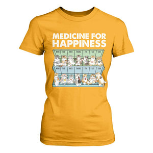 Mental Health T Shirt For Women Medicine For Happiness Cute Cat TS09 Gold Print Your Wear
