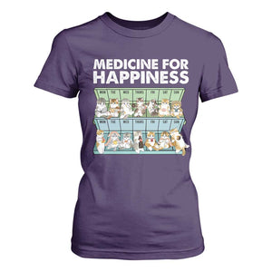 Mental Health T Shirt For Women Medicine For Happiness Cute Cat TS09 Purple Print Your Wear