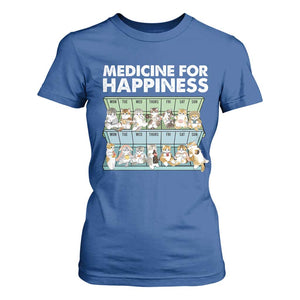 Mental Health T Shirt For Women Medicine For Happiness Cute Cat TS09 Royal Blue Print Your Wear