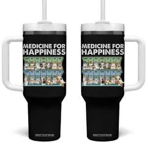 Mental Health Tumbler With Handle Medicine For Happiness Cute Cat TS09 One Size: 40 oz Black Print Your Wear