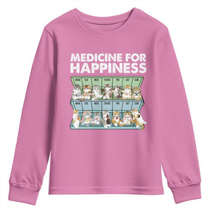 Mental Health Youth Sweatshirt Medicine For Happiness Cute Cat TS09 Azalea Print Your Wear
