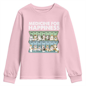 Mental Health Youth Sweatshirt Medicine For Happiness Cute Cat TS09 Light Pink Print Your Wear
