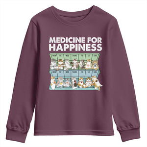 Mental Health Youth Sweatshirt Medicine For Happiness Cute Cat TS09 Maroon Print Your Wear