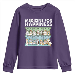 Mental Health Youth Sweatshirt Medicine For Happiness Cute Cat TS09 Purple Print Your Wear