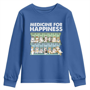 Mental Health Youth Sweatshirt Medicine For Happiness Cute Cat TS09 Royal Blue Print Your Wear